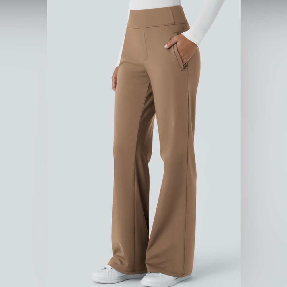 HALARA Wide Leg Ponte Pants in Camel Brown